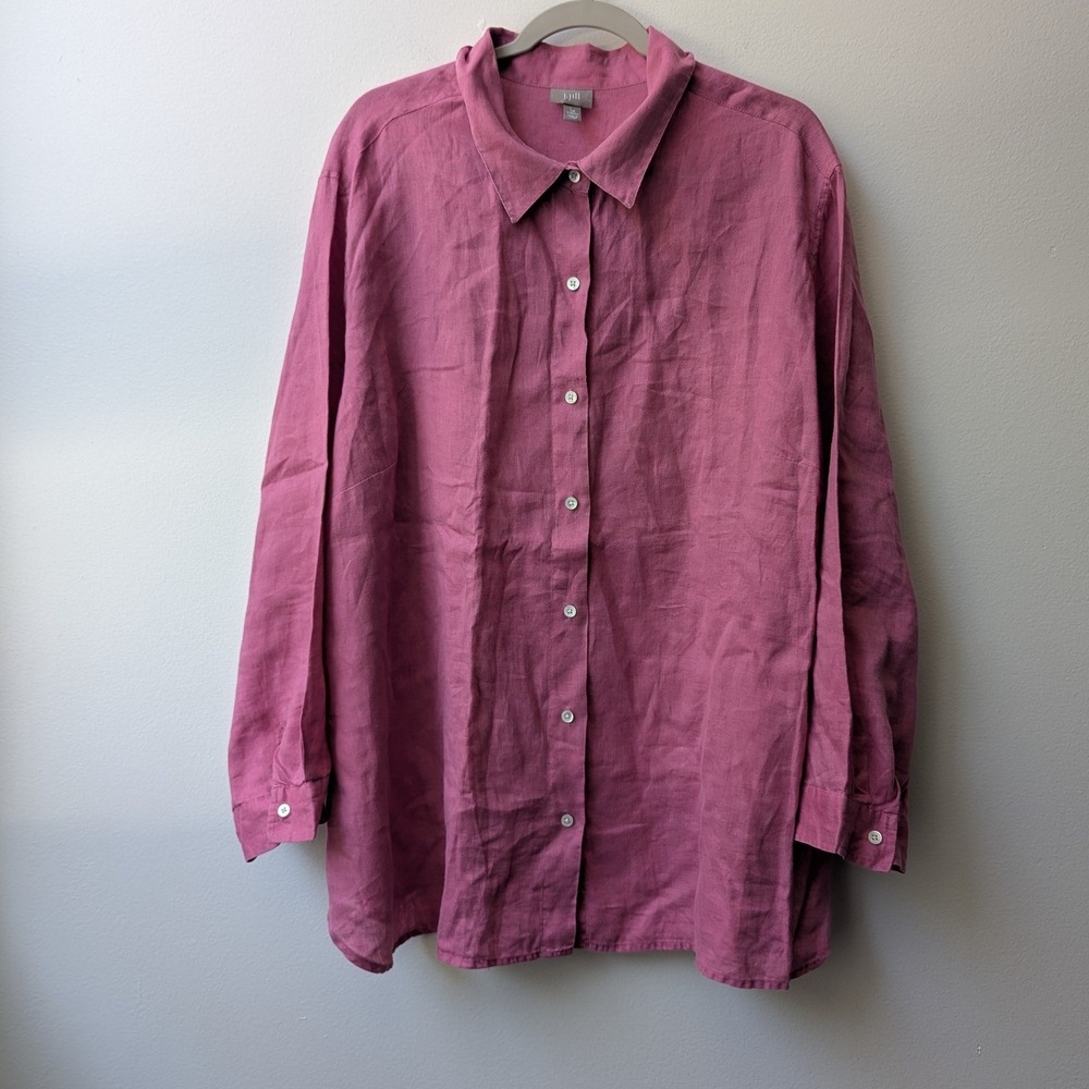 J. Jill Tunic Pink 100% Linen Long Sleeve Button Down 3X Lagenlook Minimalist